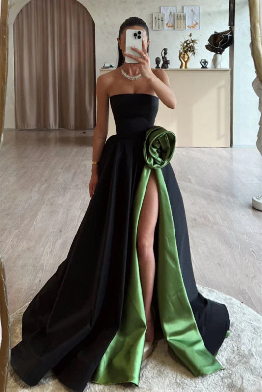 Strapless High Side Slit Satin Prom Dresses, Maxi Dresses, Formal Evening Dresses, 2025 Prom Dresses