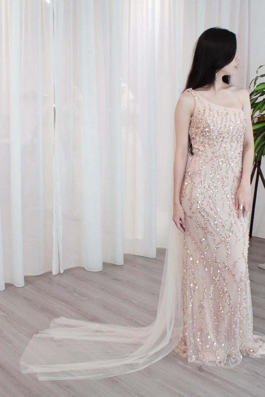 One Shoulder Sequin Beaded Sheath Prom Dresses, Wedding Dresses, Special Wedding Dresses