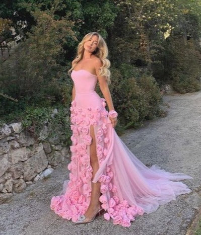 Strapless Pinky Rose Gown, Princess Dresses, Dreamy Prom Dresses, 2024 Prom Dresses