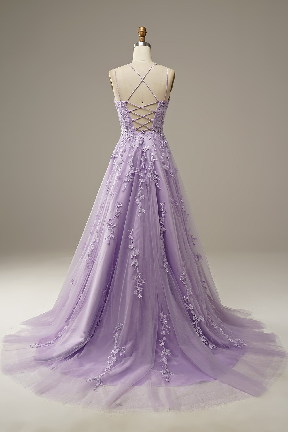 Scoop Neckline Purple Lace Prom Dresses, Lace Up Prom Dresses, Newest A-line Prom Dresses, 2021 Prom Dresses