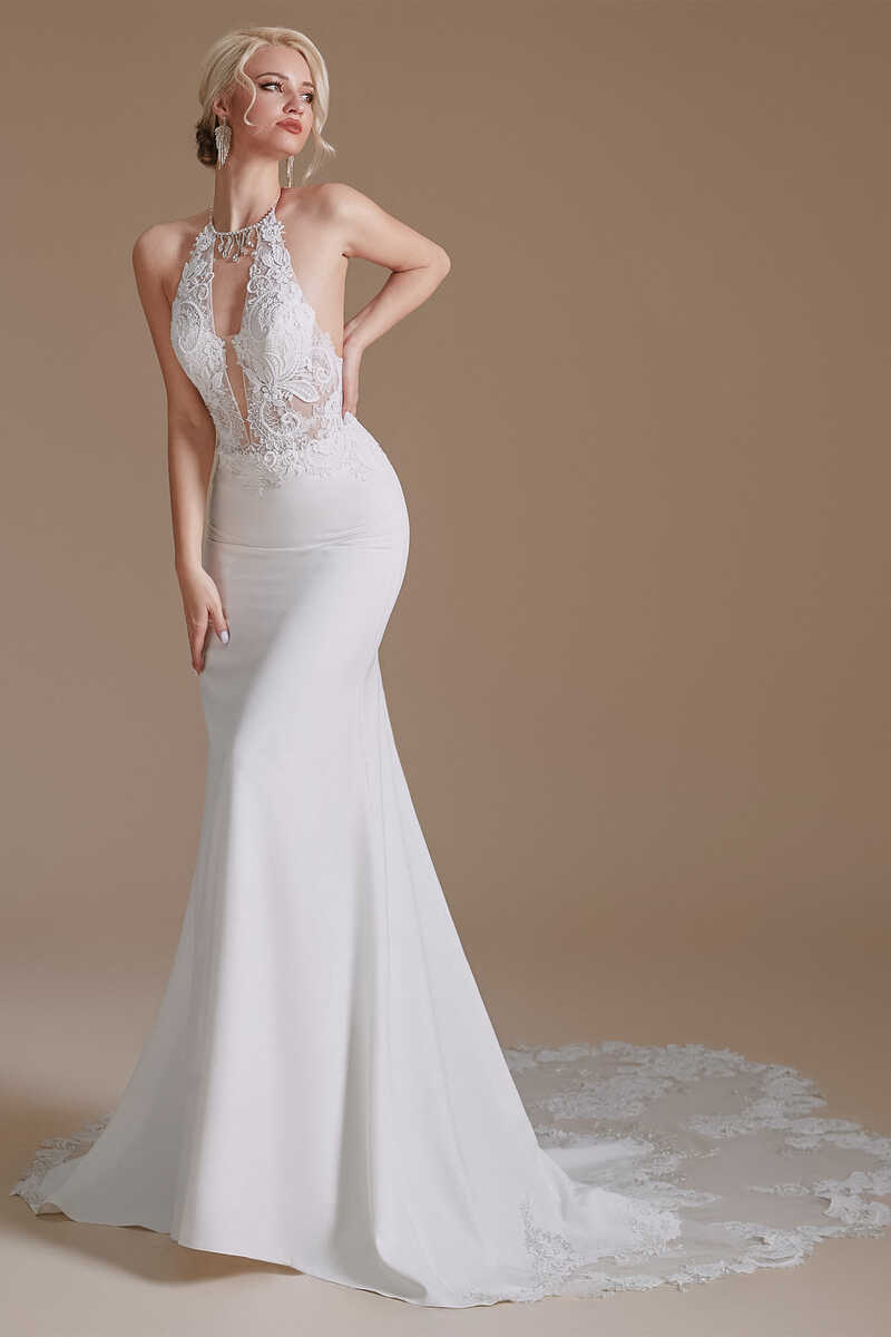 Backless Halter Wedding Dresses, Mermaid Lace Wedding Dresses, Newest Berryera Backless Halter Wedding Dresses, Mermaid Lace Wedding Dresses, Newest Berryera