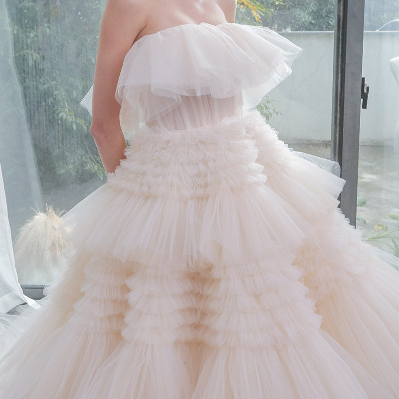 Strapless Layers of Tulle Puffy Wedding Dresses, Flowy A-line Wedding Dresses, Newest Wedding Dresses, 2021 Wedding Dresses