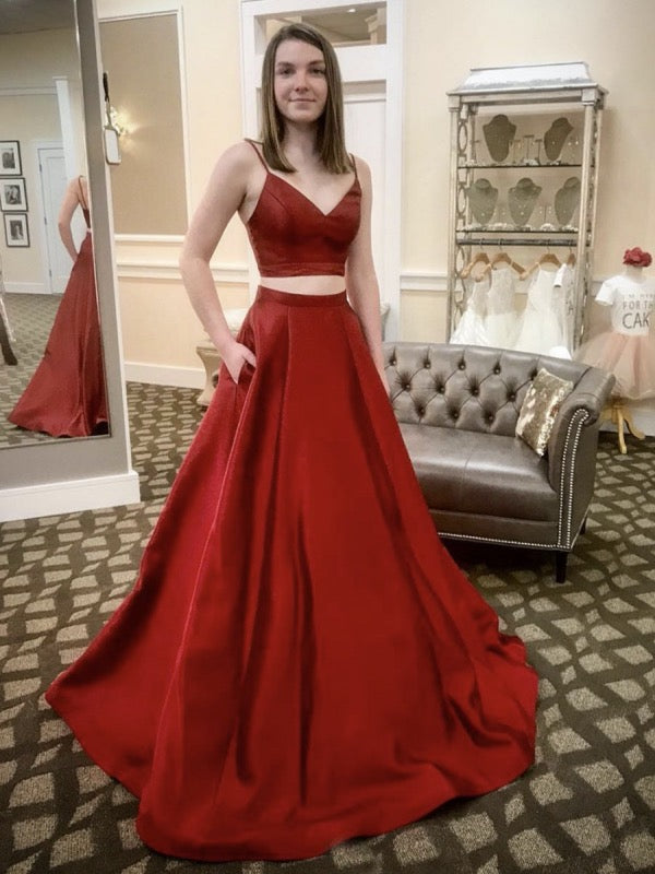 Simple Two Pieces Long Prom Dresses, 2020 Prom Dresses, A-line Prom Dresses