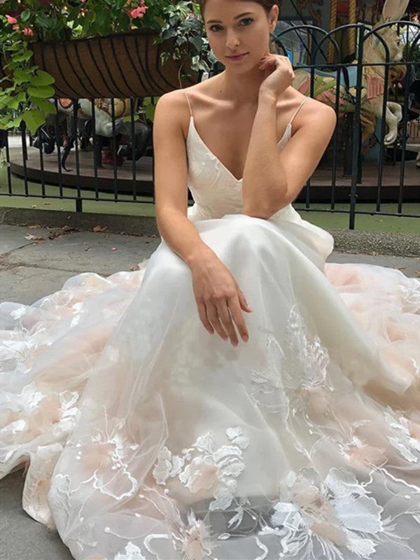 Spaghetti Straps Fancy Long Wedding Dresses, 2020 Elegant Newest Wedding Dresses