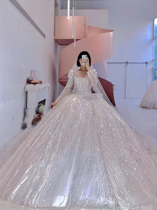 Glitter Princess V-Back A-line White Wedding Dress with Bowknot –  FancyVestido