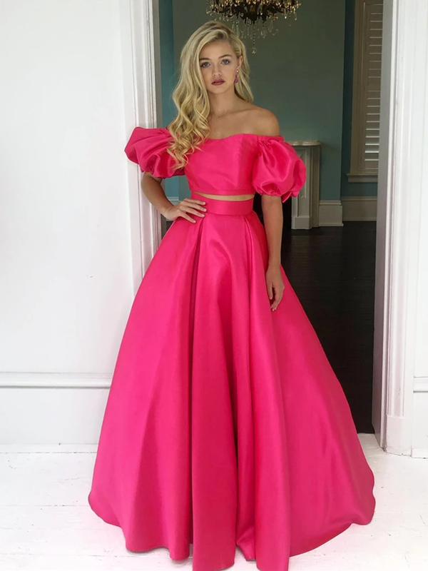 Two Pieces Newest 2021 Long Prom Dresses, A-line Stain Long Prom Dresses