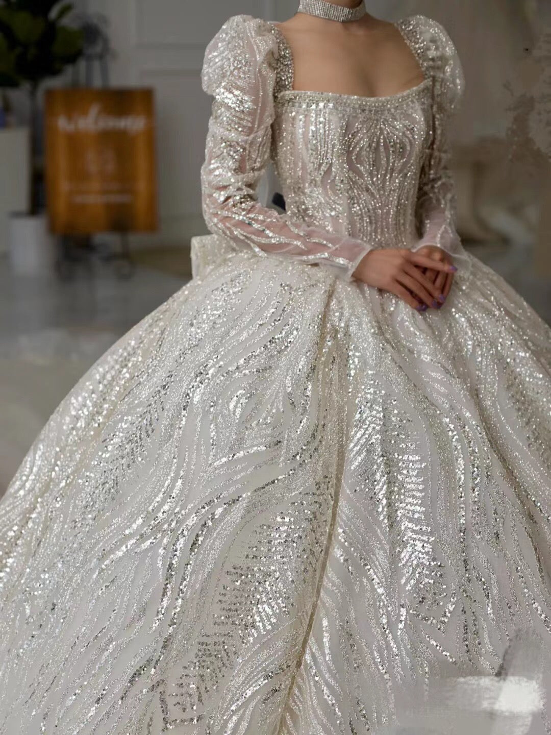 Long Sleeves Glitter Wedding Dresses, Luxury Shiny Quality Ball Bridal Berryera Long Sleeves Glitter Wedding Dresses, Luxury Shiny Quality Ball Bridal Berryera