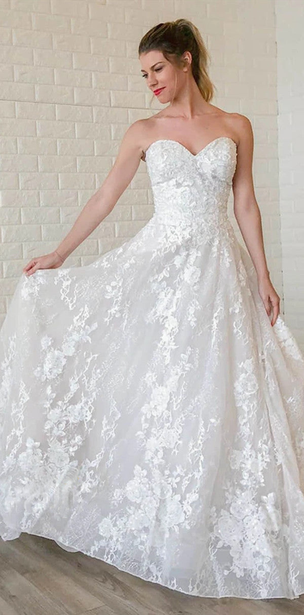 A-line Lace Popular Wedding Dresses, Sweetheart 2020 Wedding Dresses