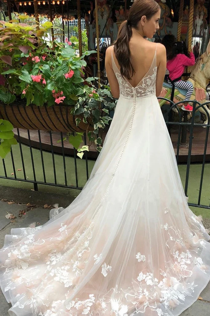 Spaghetti Straps Fancy Long Wedding Dresses, 2020 Elegant Newest Wedding Dresses