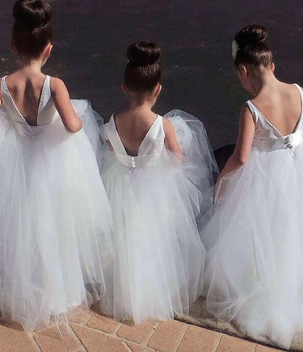 Lovely Ivory Lace Tulle Long Flower Girl Dresses, Little Girl Dresses