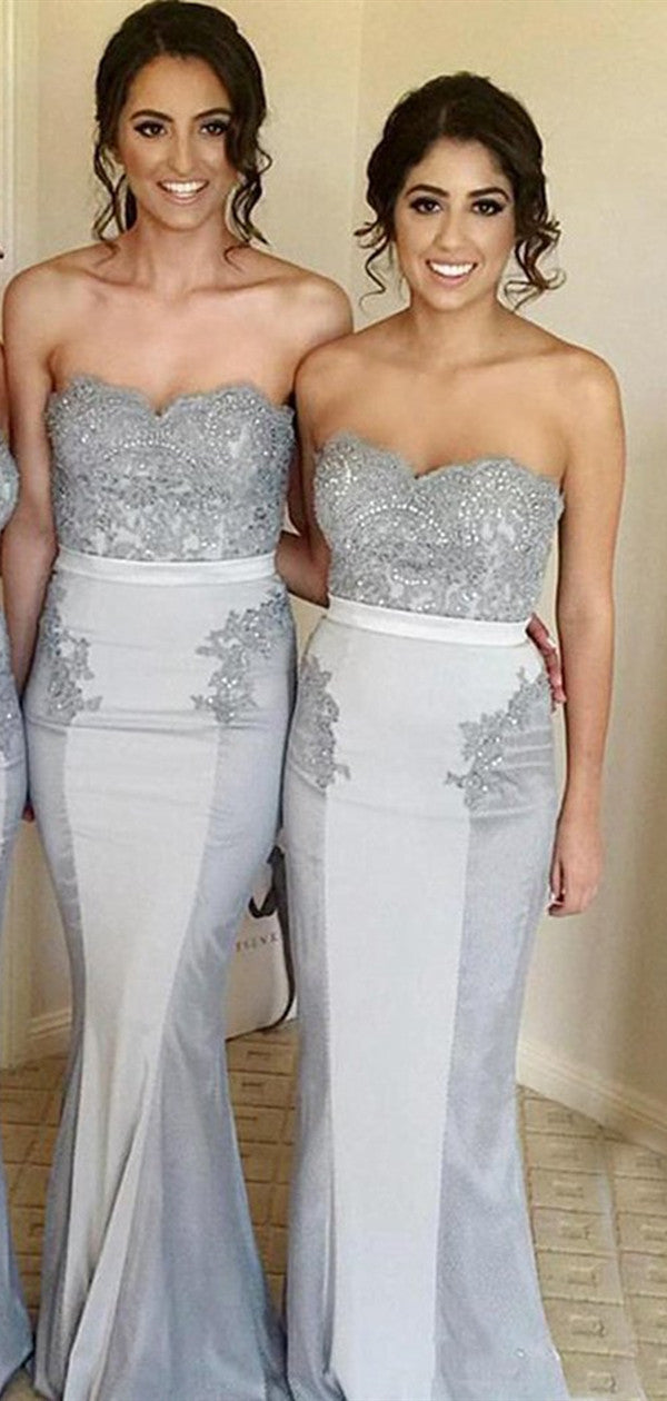 Strapless Lace Long Bridesmaid Dresses, Mermaid 2020 Bridesmaid Dresses