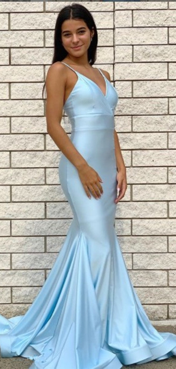Spaghetti Straps V-neck Long Prom Dresses, Mermaid Newest 2021 Prom Dresses