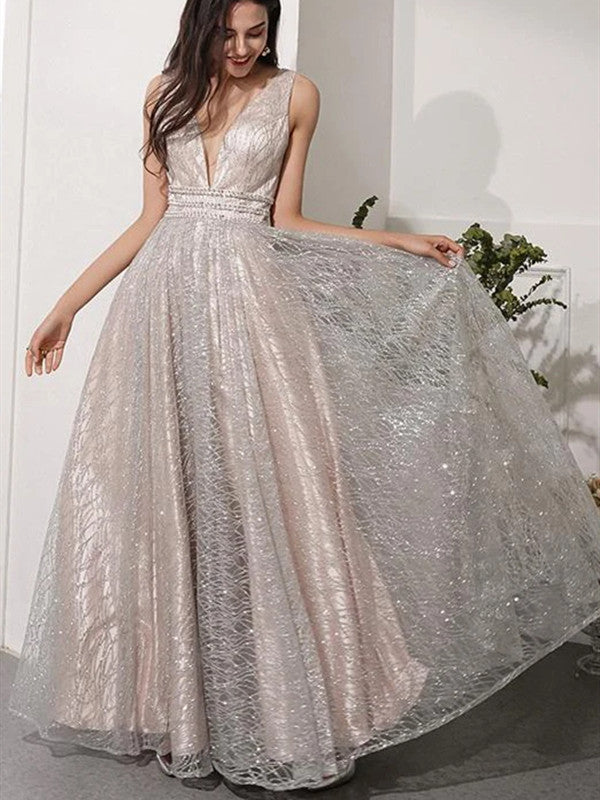 V-neck Sequins Long Prom Dresses, 2020 Affordable Prom Dresses, New Prom Dresses