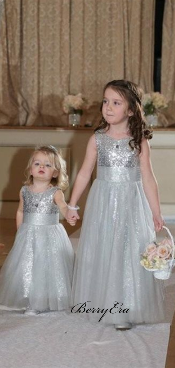 Tulle A-line Flower Girl Dresses, Sequins Wedding Girl Dresses