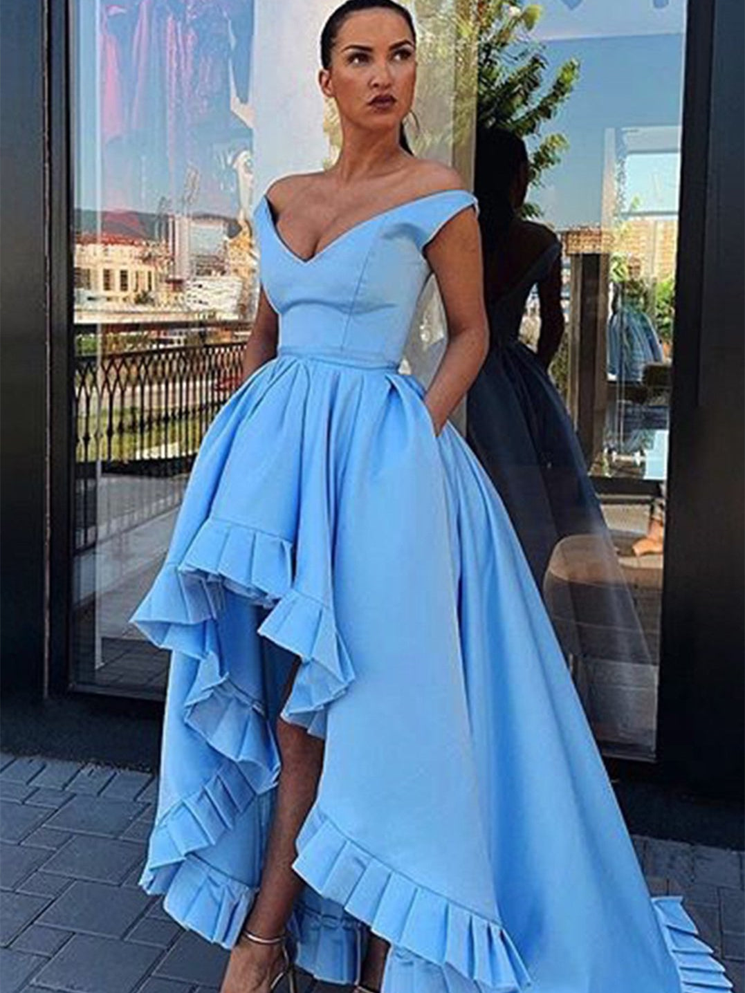 Off Shoulder Hi-low Prom Dresses, Sky Blue Prom Dresses, Long Prom Dre Berryera Off Shoulder Hi-low Prom Dresses, Sky Blue Prom Dresses, Long Prom Dre Berryera