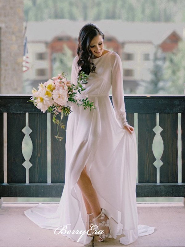 Simple Cheap Wedding Dresses, Long Sleeves Wedding Dresses, Bridal Gowns