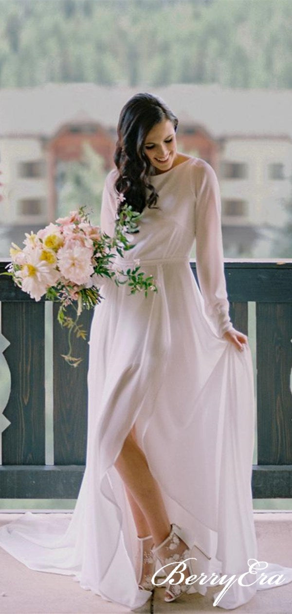 Simple Cheap Wedding Dresses, Long Sleeves Wedding Dresses, Bridal Gowns