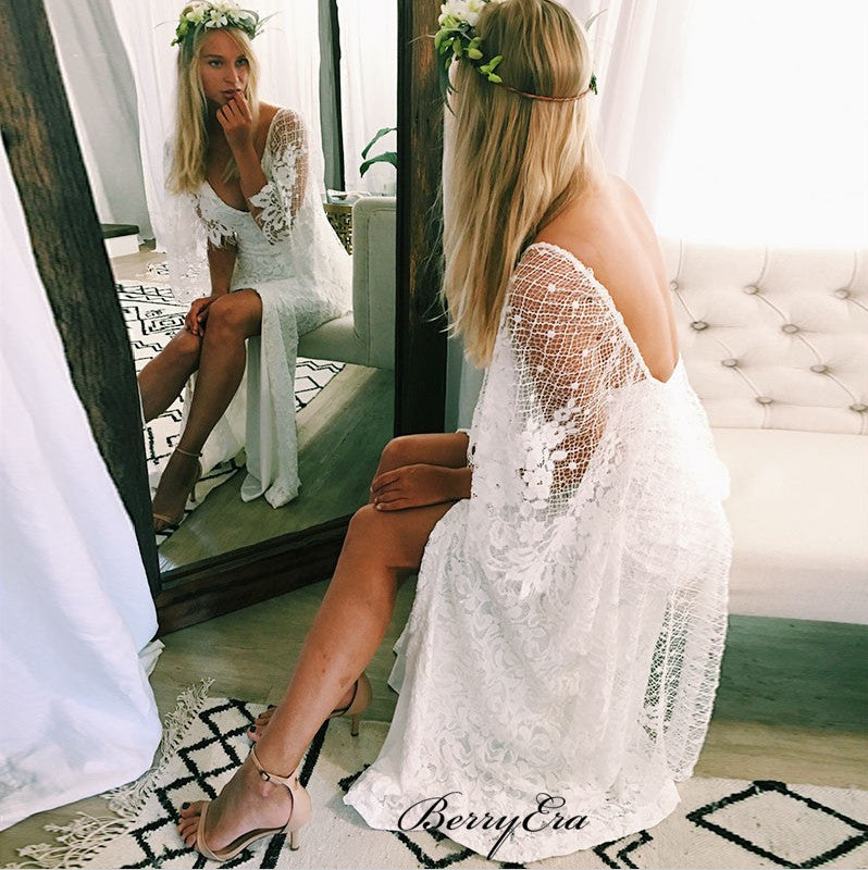Popular Lace Design Wedding Dresses, Open Back Unique Wedding Dresses