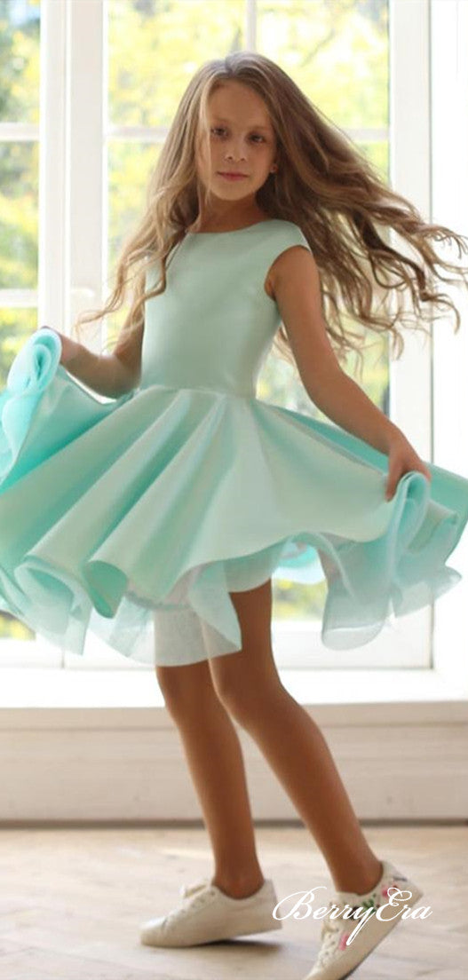Mint Cute Satin Flower Girl Dresses, Little Girl Dresses