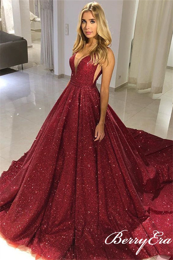tæppe ekko enestående Shiny Red Sequin Tulle Prom Dresses, Sparkle Prom Dresses, Long Prom D –  Berryera