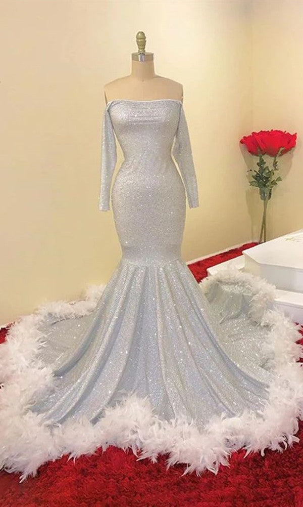 long sleeve prom dresses 2020 Empire-Waist Long Beaded Prom Dress with Long Sleeves Rose Gold / 8