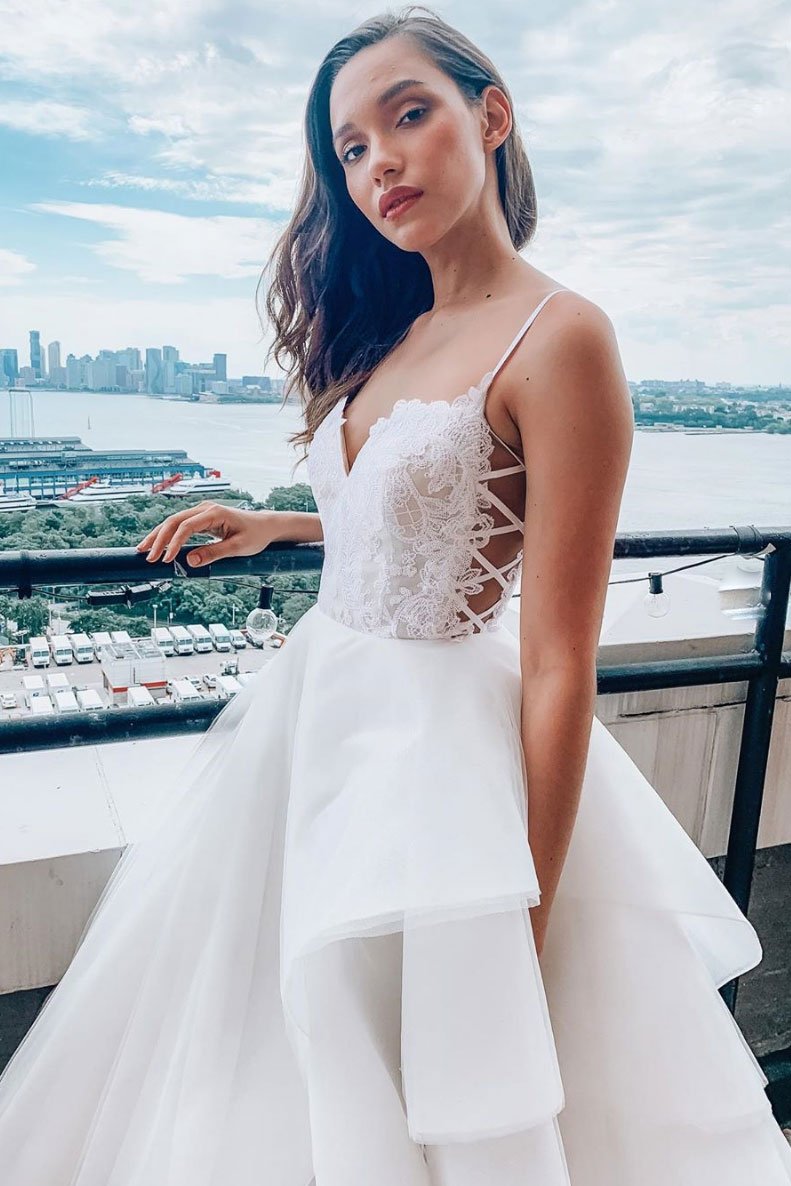 Spaghetti Straps Long Prom Dresses 2021, Lace Popular Graudation Dresses, A-line Evening Dresses