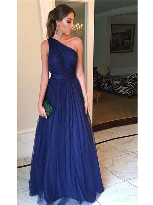 Cheap Long Prom Dress, Tulle Prom Dress, One Shoulder Prom Dress