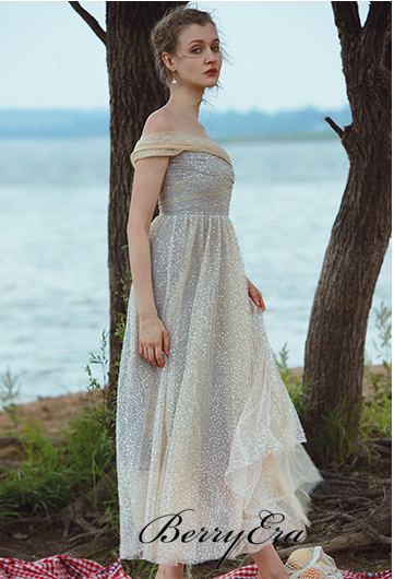 Off Shoulder Grey Beaded Sequin Prom Dresses, Long Prom Dresses, Brand Inspired Evening Gown