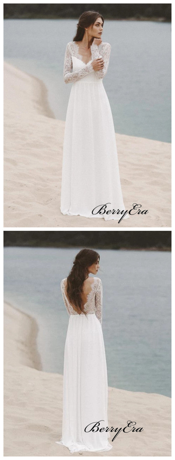 Popular Long Sleeves Wedding Dresses, Lace Beach Wedding Dresses