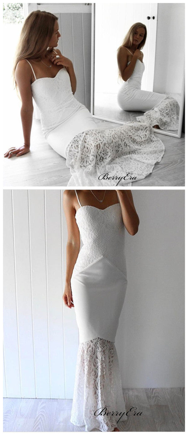 Spaghetti Straps Simple Wedding Dresses, Mermaid Lace Wedding Dresses