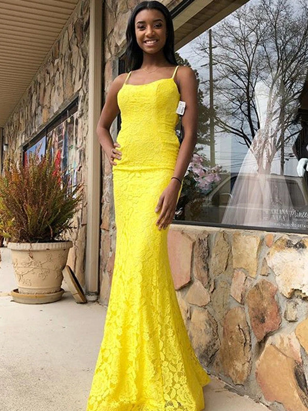 Fancy Yellow Color Lace Long Prom Dresses, Mermaid 2020 Lace Prom Dresses