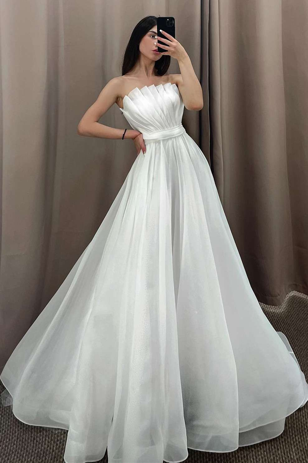 A-line Long Wedding Dresses With Detachable Sleeves, Simple Wedding Dresses, Newest Bridal Gowns