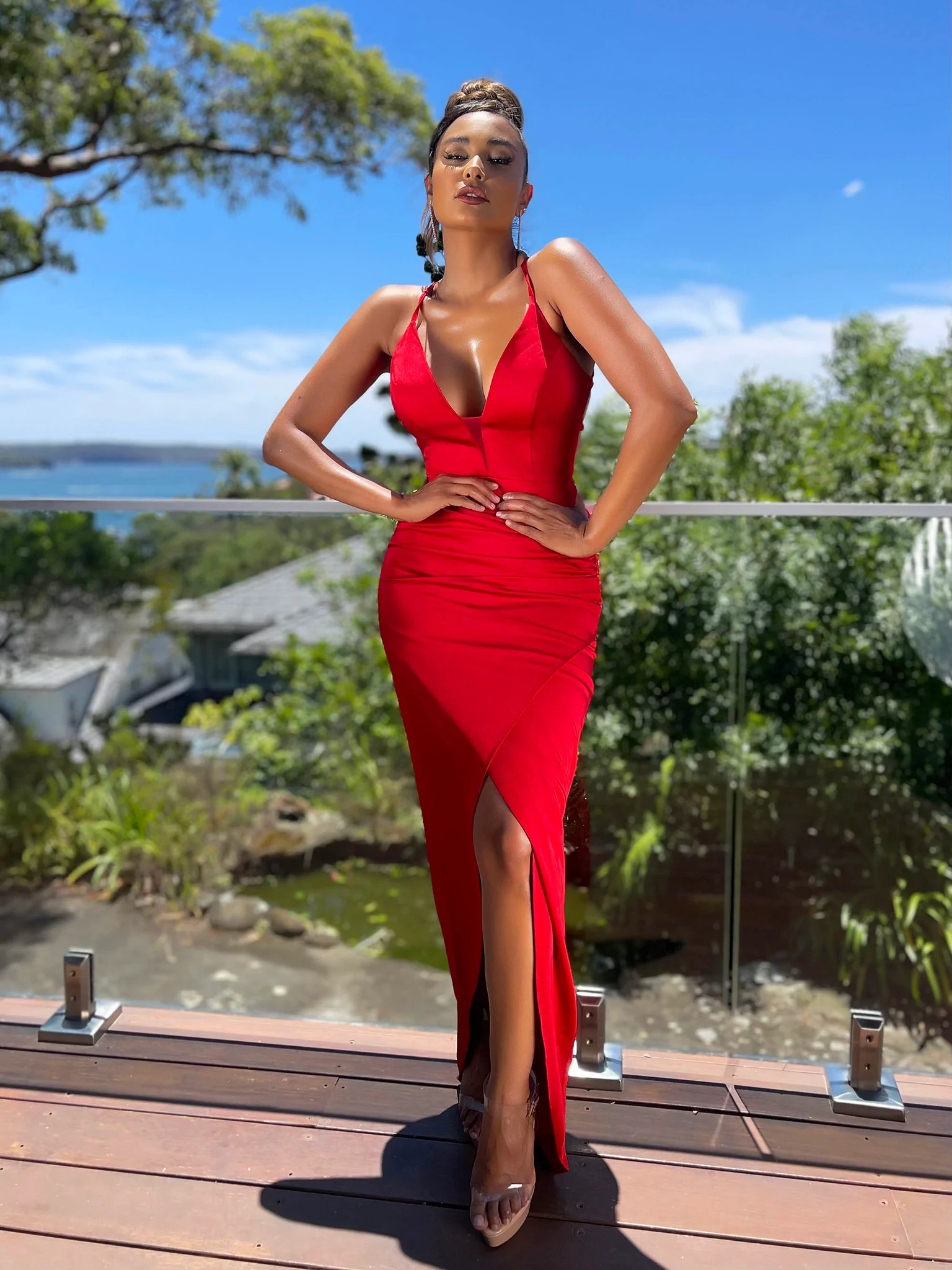 Simple Red Color 2023 Evening Party Dresses, V-neck Prom Dresses, Newest Mermaid Long Prom Dresses