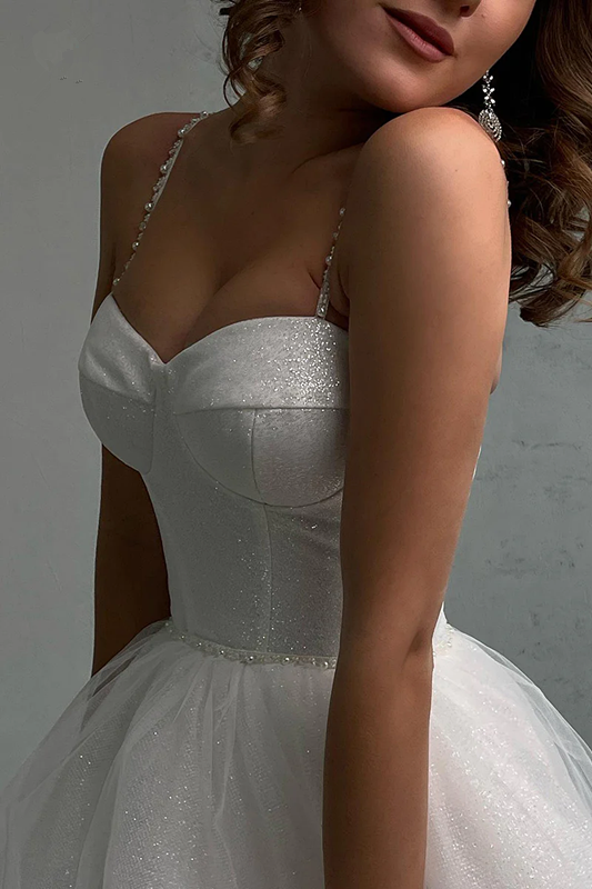 Newest A-line Straps Wedding Dresses, Sparkly Tulle 2023 Long Prom Dresses, Evening Party Dresses