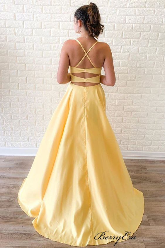 Simple Yellow Long Prom Dresses, Cheap A-line Newest Prom Dresses 2020