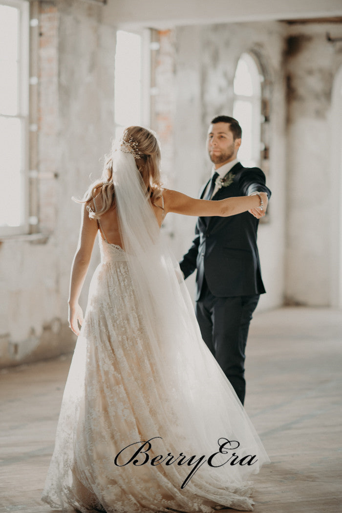 V-neck Lace Wedding Dresses, A-line Wedding Dresses, Gorgeous Bridal Gown