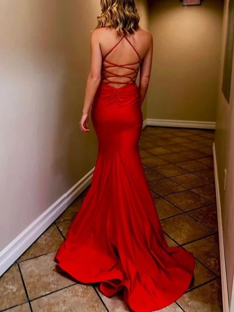 Sexy Long Mermaid Red Prom Dresses, Lace Up Prom Dresses, 2020 Prom Dresses