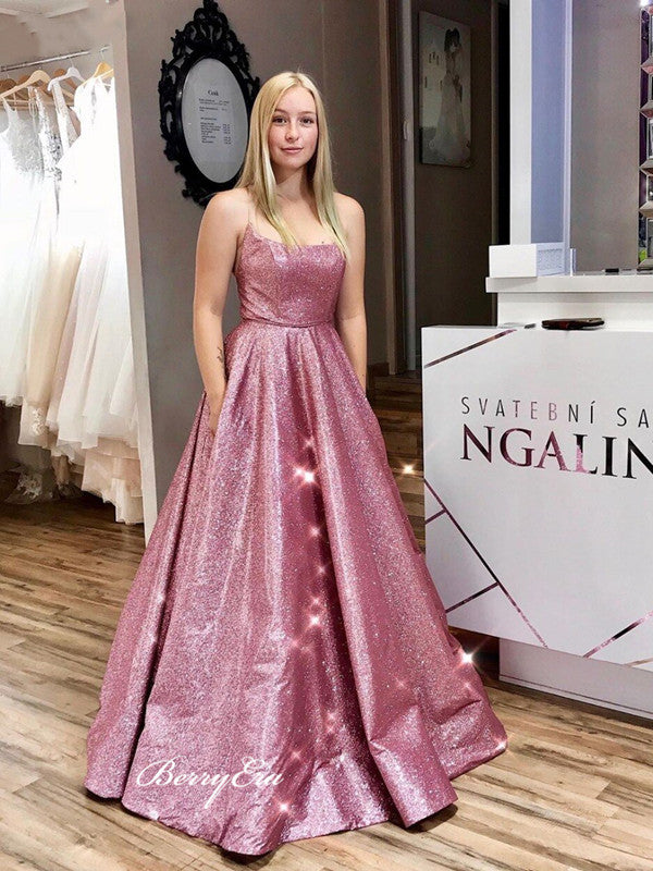 Popular Sparkly Long Prom Dresses, A-line Shiny Prom Dresses, 2020 Prom Dresses