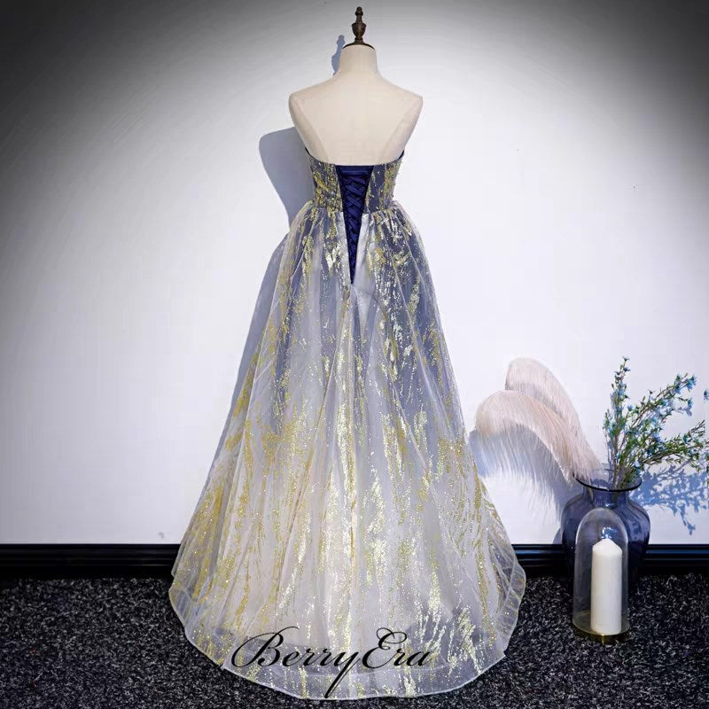 Elegant Strapless 2020 Long Prom Dresses, A-line Unique Newest Prom Dresses