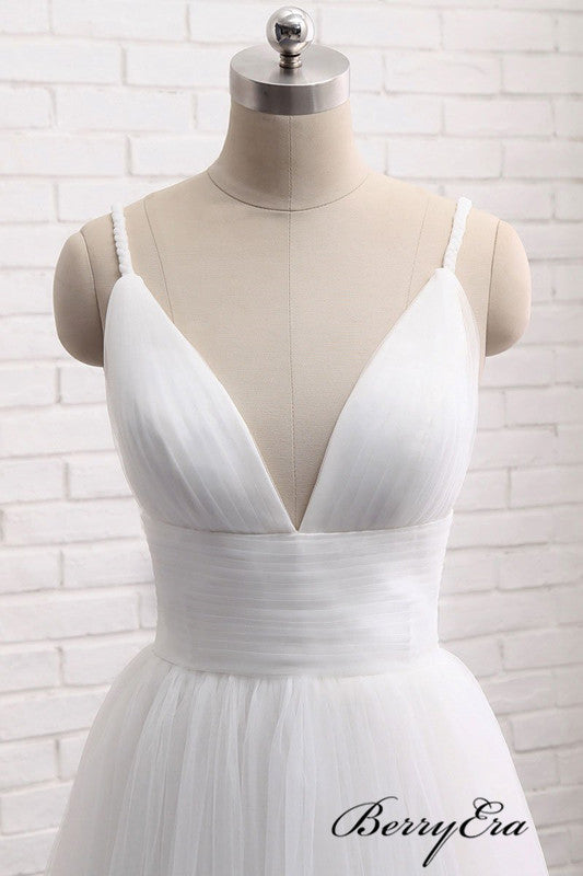 Simple Tulle Design Wedding Dresses, Spaghetti Straps Bridal Gowns, Cheap Wedding Dresses