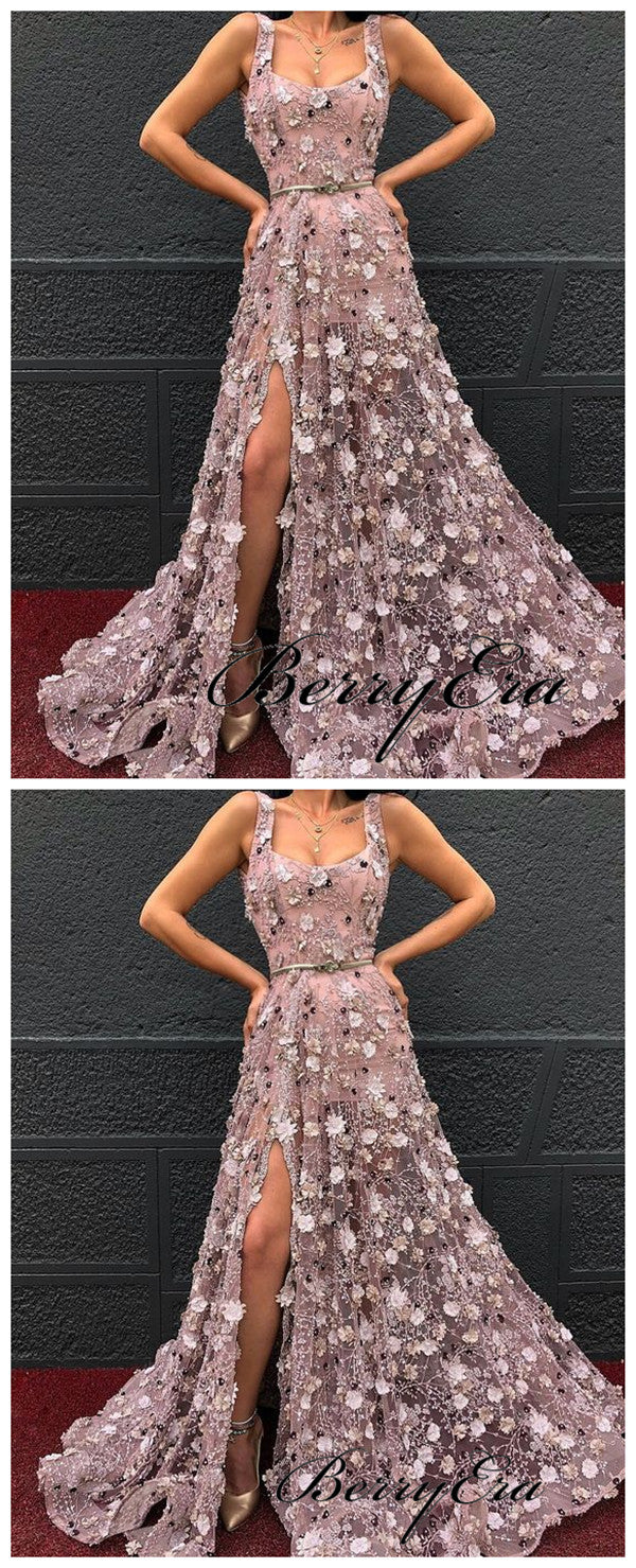 Custom Design Slit Party Prom Dresses, Long Prom Dresses, Prom Dresses 2019