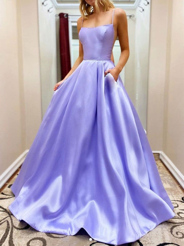 Lalic Simple Satin Long Prom Dresses, A-line Evening Party 2020 Newest Prom Dresses