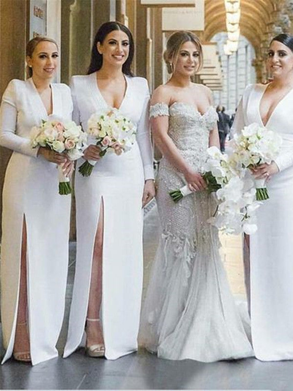 Long Sleeves Bridesmaid Dresses, V-neck Bridesmaid Dresses, 2020 Bridesmaid Dresses