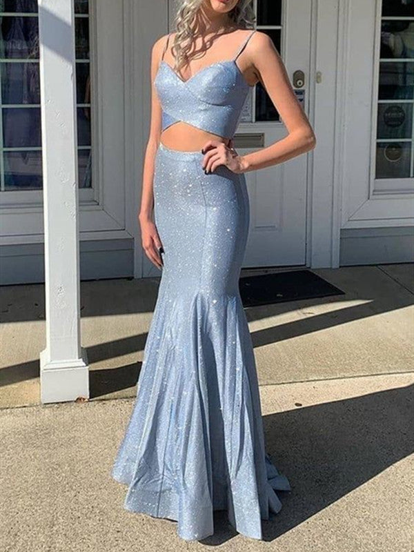 Two Pieces Shiny Long Prom Dresses, Mermaid Fashion Prom Dresses, 2020 Prom Dresses