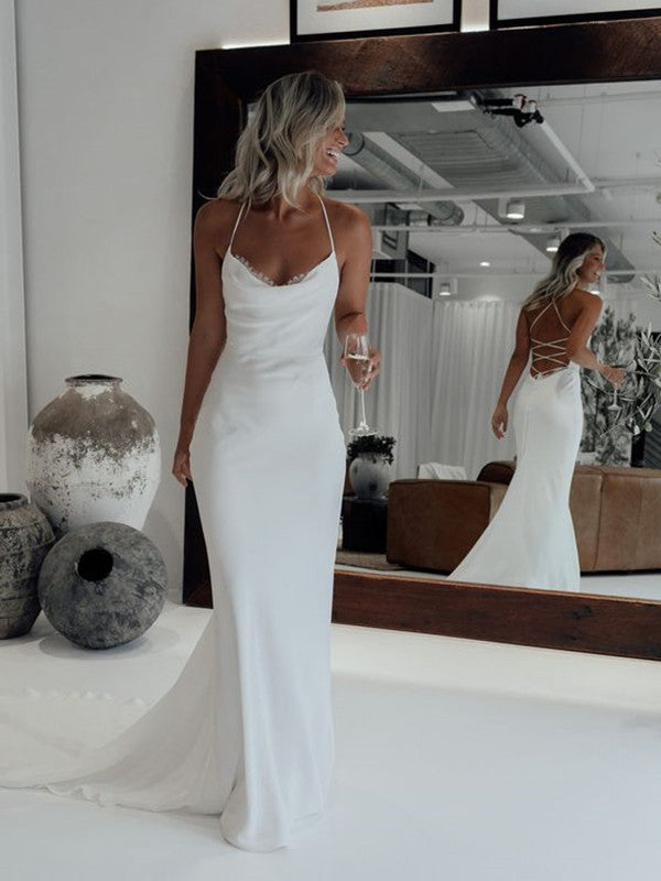 Spaghetti Straps Simple Wedding Dresses, Custom Design Mermaid Wedding Dresses