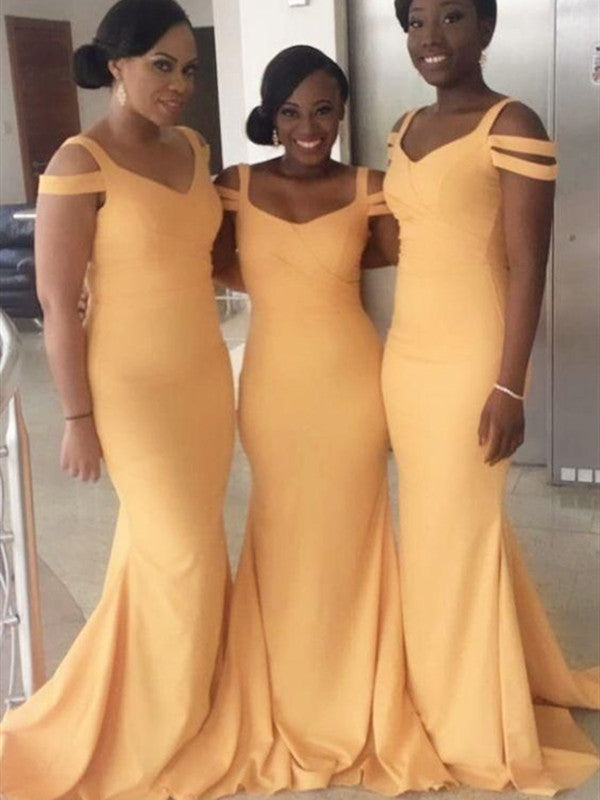 Newest Mermaid Long Bridesmaid Dresses, Yellow Color Bridesmaid Dresses