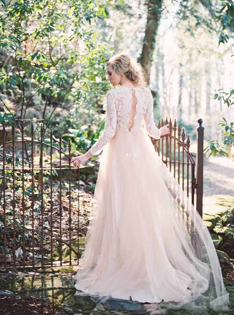 Long Sleeves Lace Boho Wedding Dresses, Lace Sheer V-neck Bridal Gowns