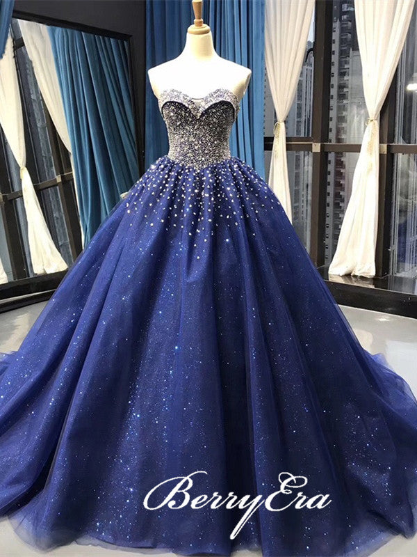 Sweetheart Long A-linr Royal Blue Rhinestone Beaded Prom Dresses, Spar Berryera Sweetheart Long A-linr Royal Blue Rhinestone Beaded Prom Dresses, Spar Berryera