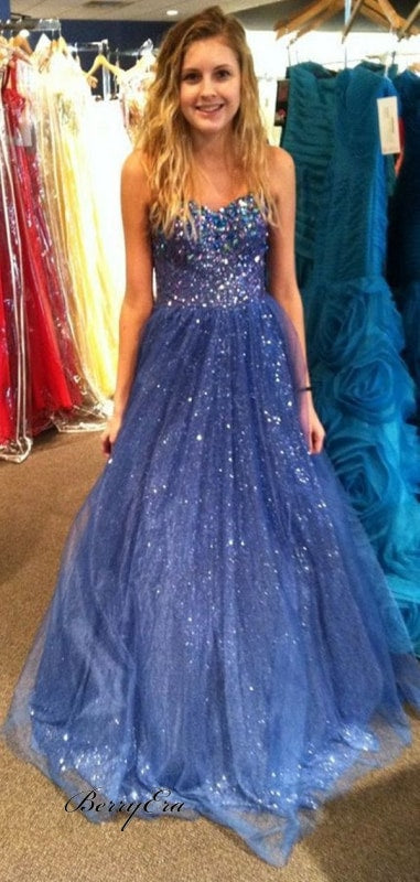 Modest Sparkly Sequins Long Prom Dresses Bling A-Line Prom Dresses