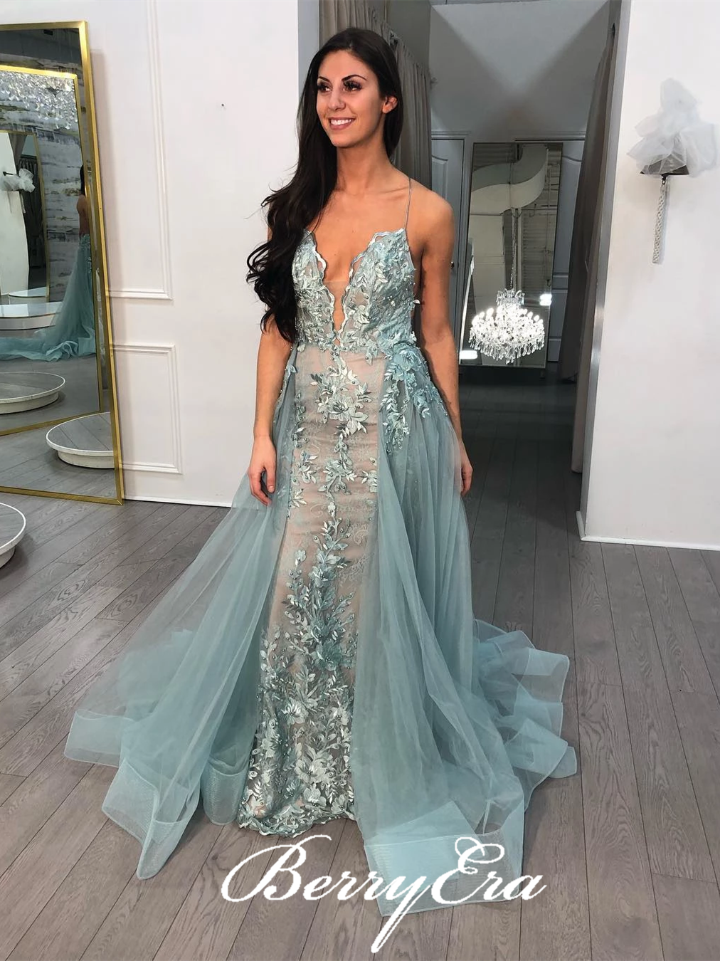 Lovely A-line Lace Tulle Prom Dresses, New Arrival Prom Dresses, Lace Up Prom Dresses